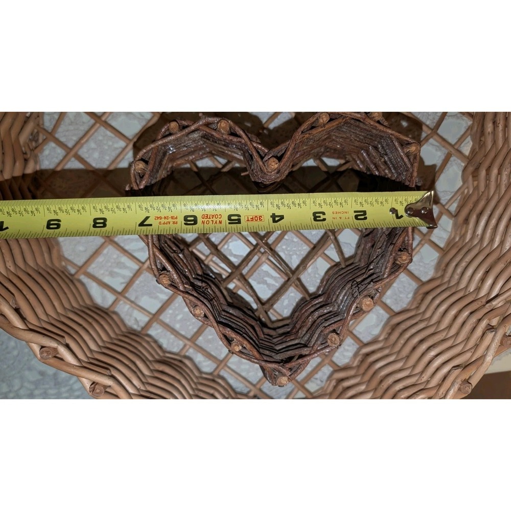 Vintage Lot 14" 7" Wooden Twig Vine Rustic Heart Shaped Basket Cottagecore Decor - Picture 6 of 10